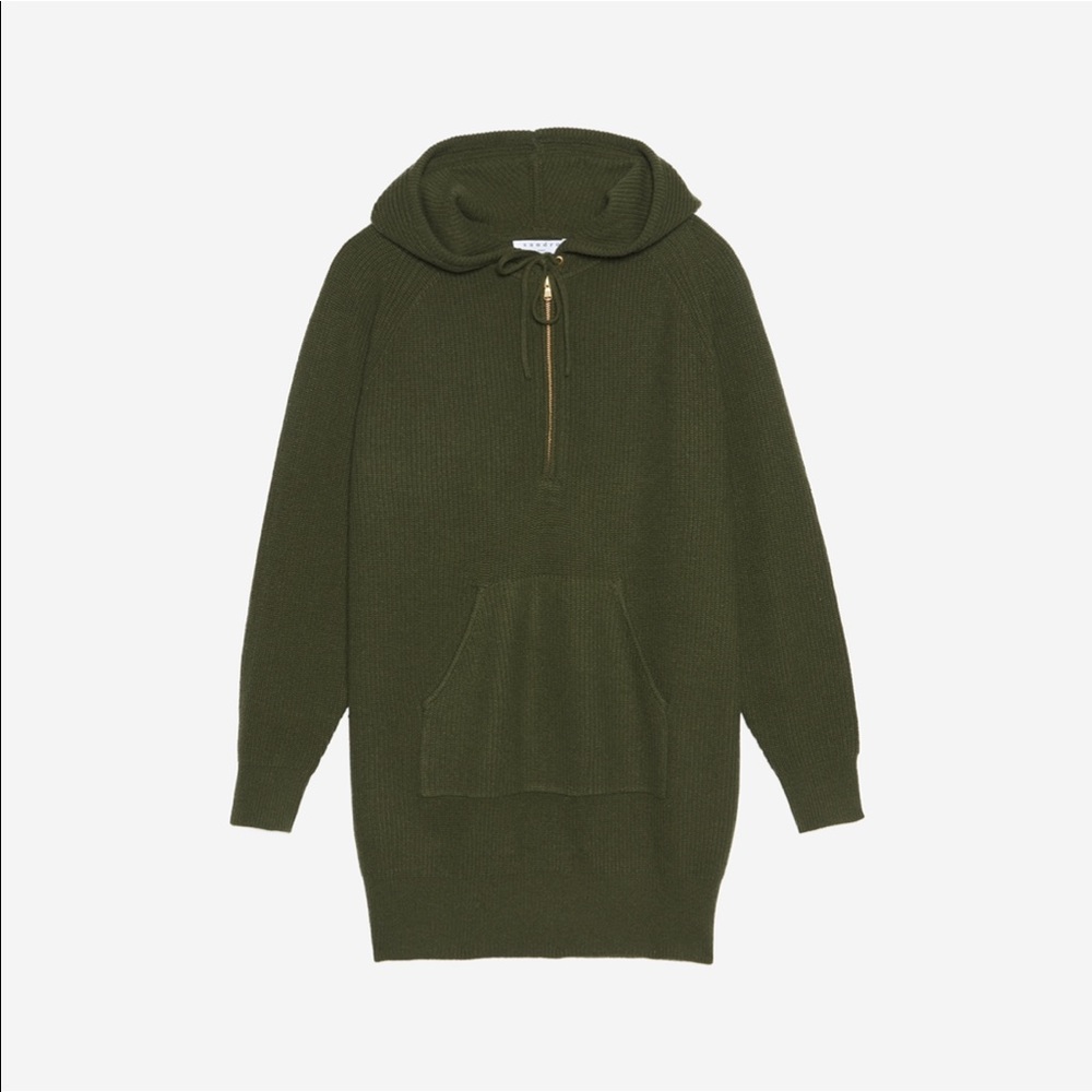 Sandro Army Green Wool Blend Hooded Grant Dress